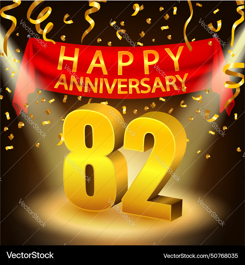Happy 82th anniversary celebration with golden Happy 82th anniversary celebration with golden vector image