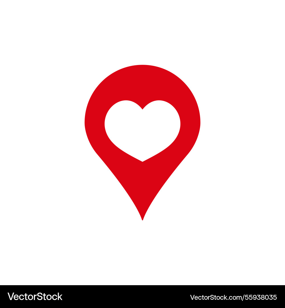 Heart shape inside red location pin symbolizing Vector Image