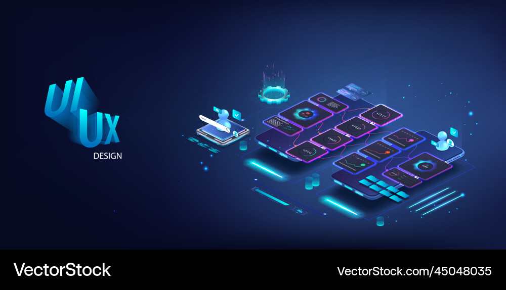 Modern mobile app ui ux kit design 3d isometric Modern mobile app ui ux kit design 3d isometric vector image