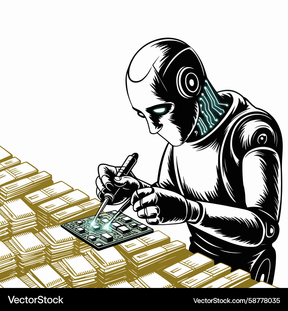 Robot Production Line - Microchip Assembly Vector Image