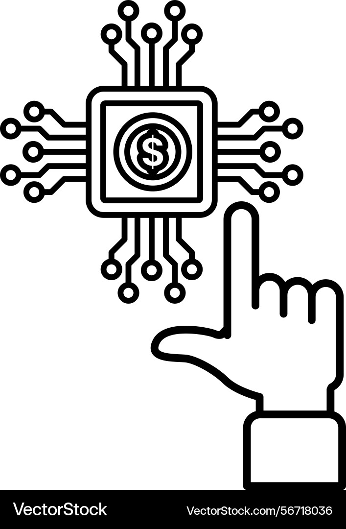 A hand pointing at computer chip with dollar A hand pointing at computer chip with dollar Vector Image