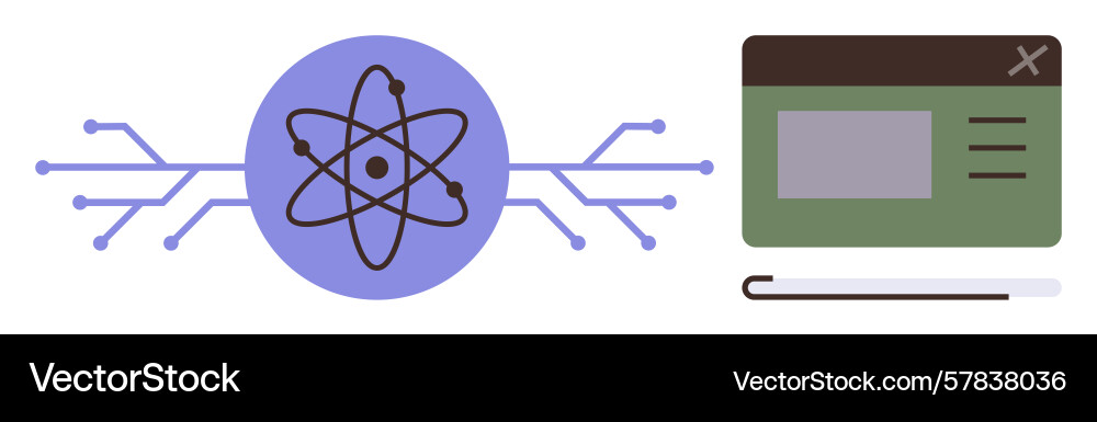 Atomic structure connected to digital circuit Vector Image