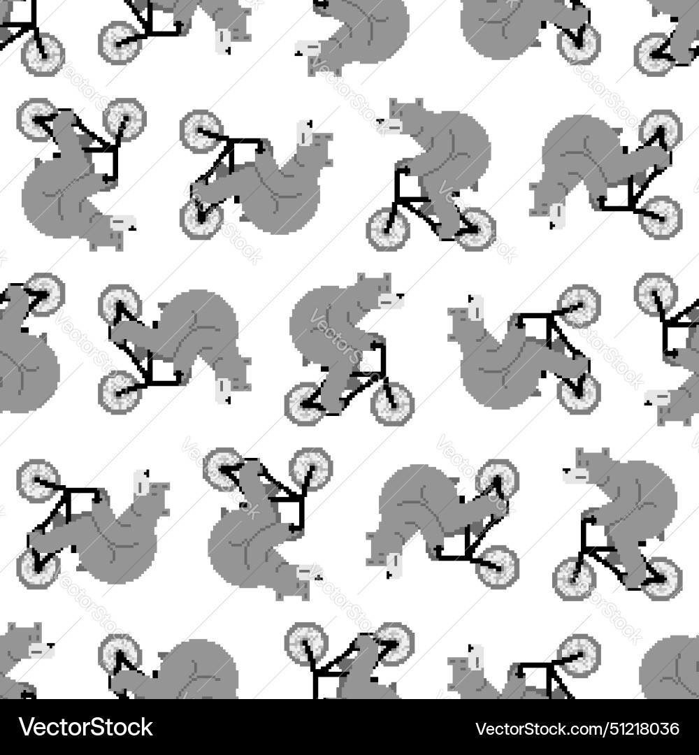 Bear on bicycle pixel art pattern seamless Vector Image