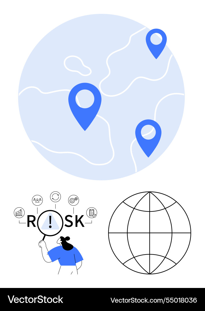Global map with location markers risk analysis Global map with location markers risk analysis vector image