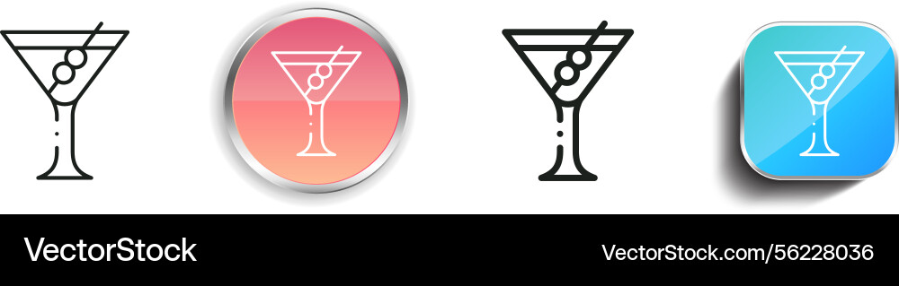 Martini icon thin linear regular and button style Martini icon thin linear regular and button style Vector Image