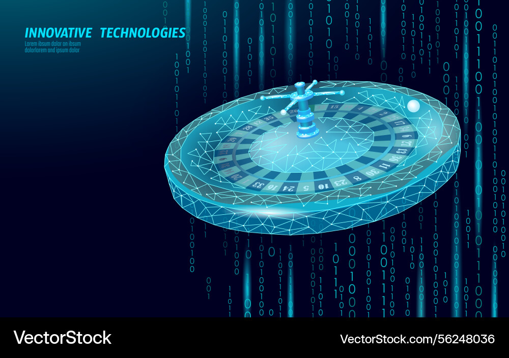 Roulette wheel digital low poly binary code Roulette wheel digital low poly binary code vector image