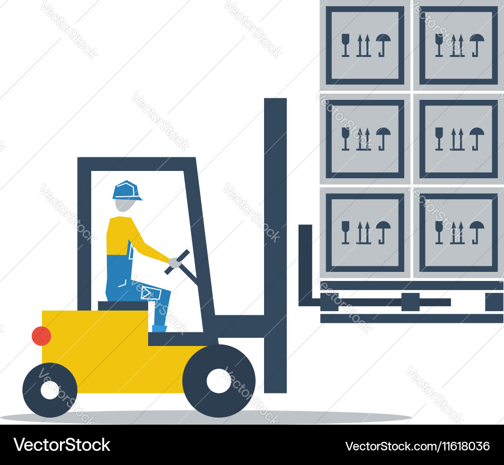 Warehouse services fork truck driver loading boxes Vector Image