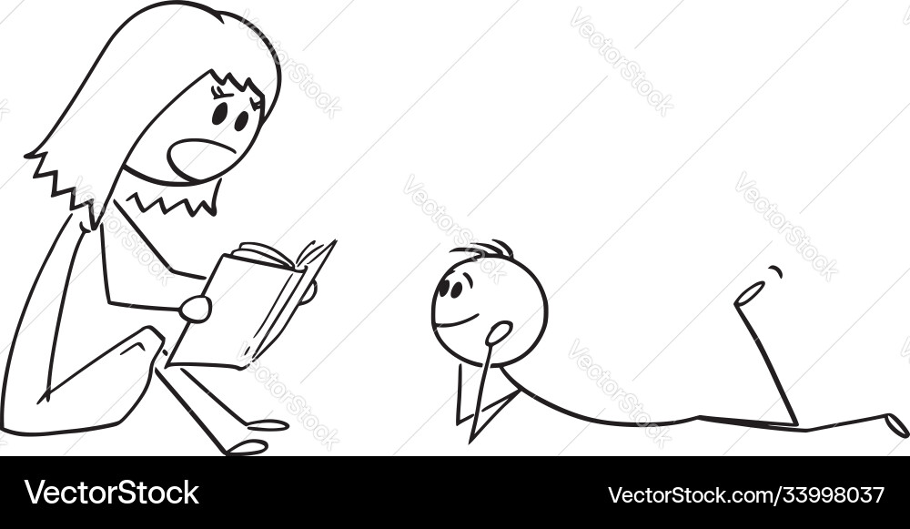 Cartoon mother or parent reading book to his Cartoon mother or parent reading book to his vector image