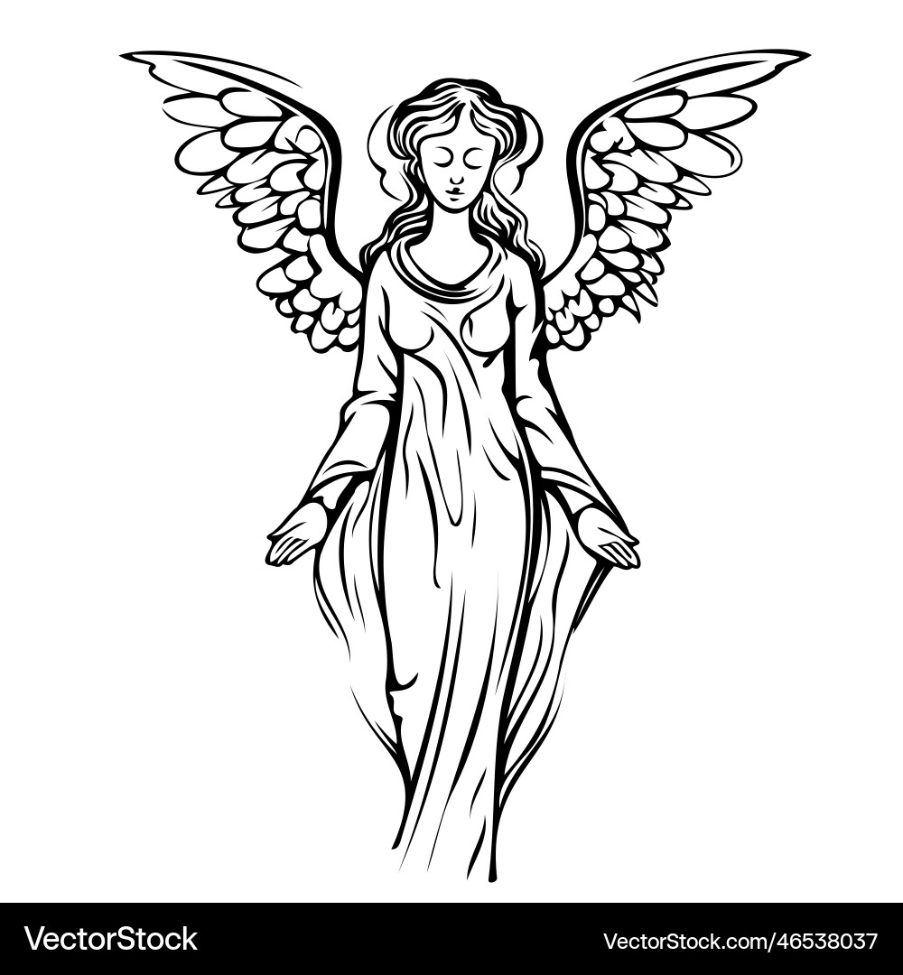 Elegant Angel Sketch – Royalty-Free Vector | VectorStock, image size:1000x1080
