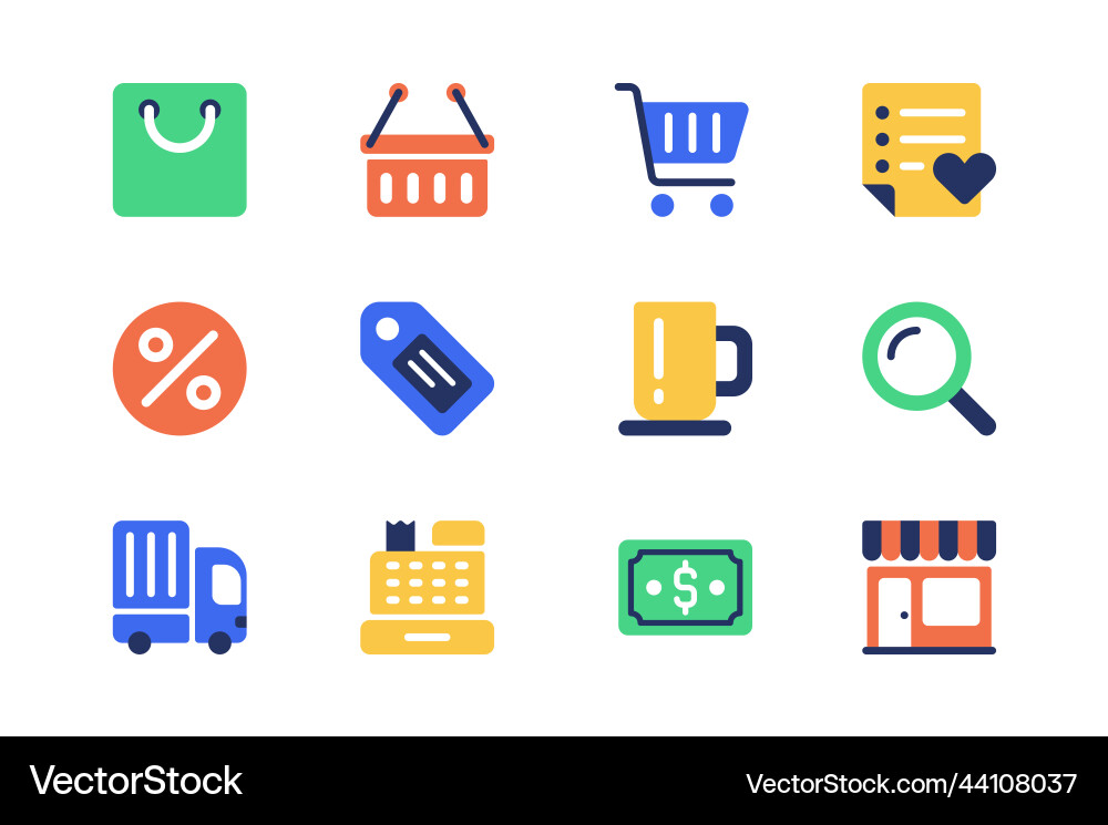 Shopping concept of web icons set in simple flat Shopping concept of web icons set in simple flat vector image