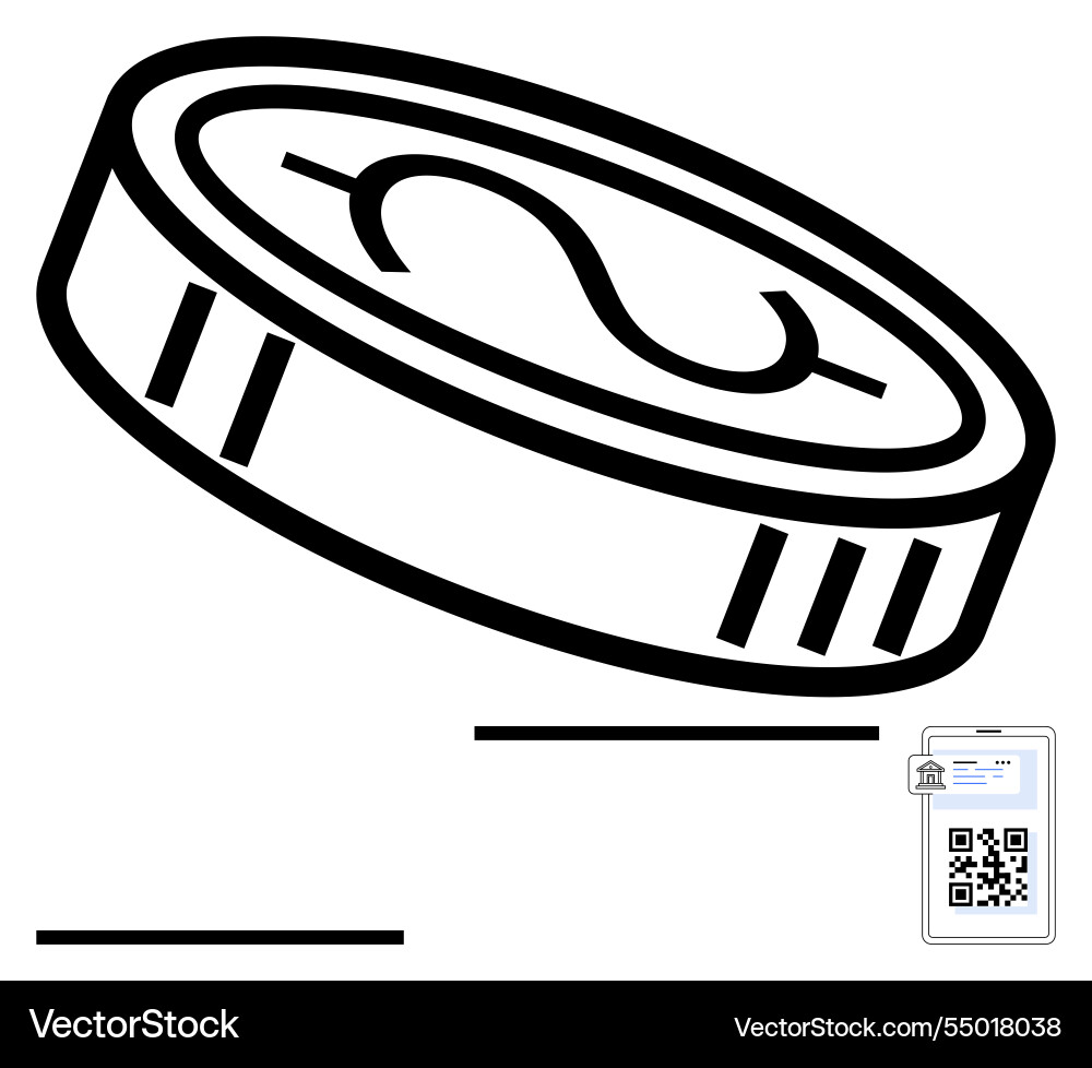 Dollar coin with digital qr code card Dollar coin with digital qr code card vector image