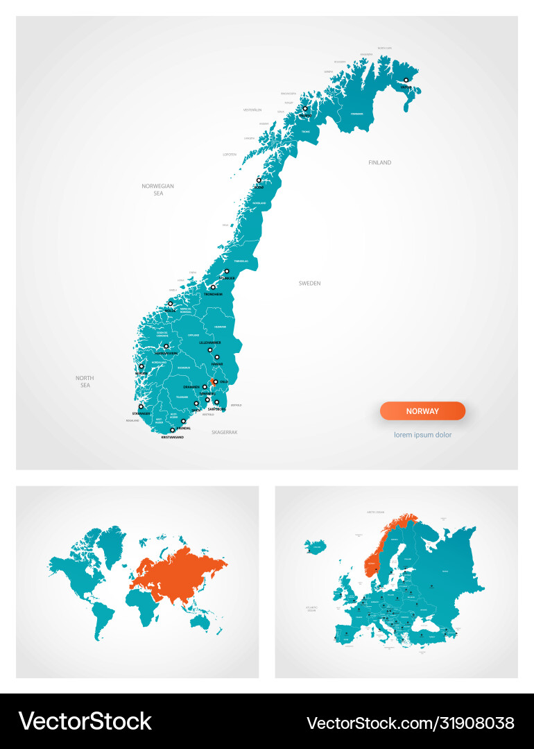 Editable template map norway with marks vector image