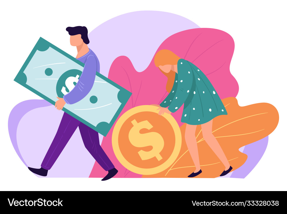 Family saving money man and woman with banknotes Family saving money man and woman with banknotes vector image