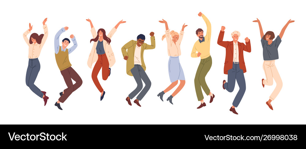 Happy jumping office workers flat Happy jumping office workers flat vector image