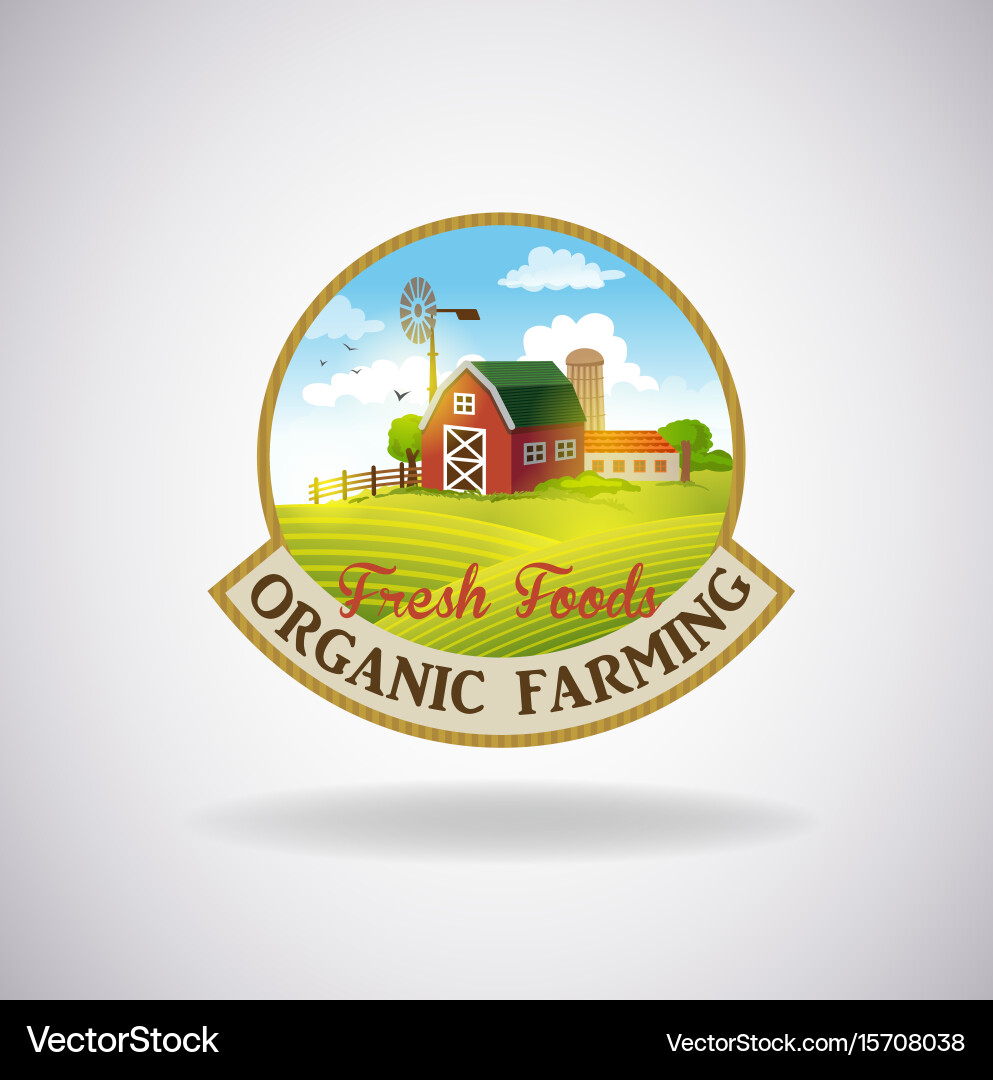 Label with the image of a farm Vector Image