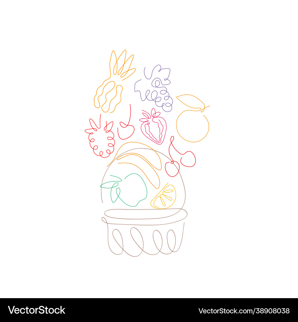 One line fruit platter in a wicker basket vector image