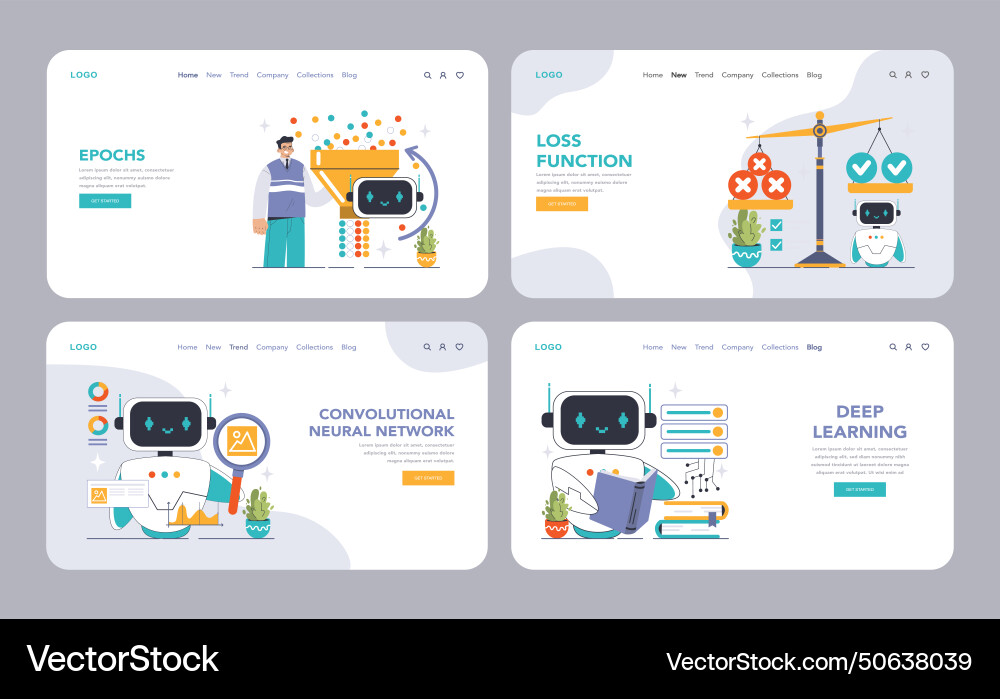Neural network web or landing set machine vector image