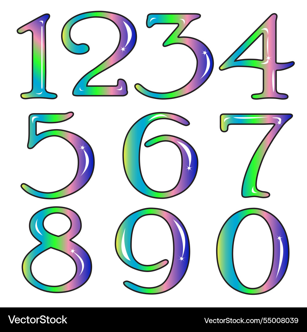 Set of colorful numbers zero to nine vector image