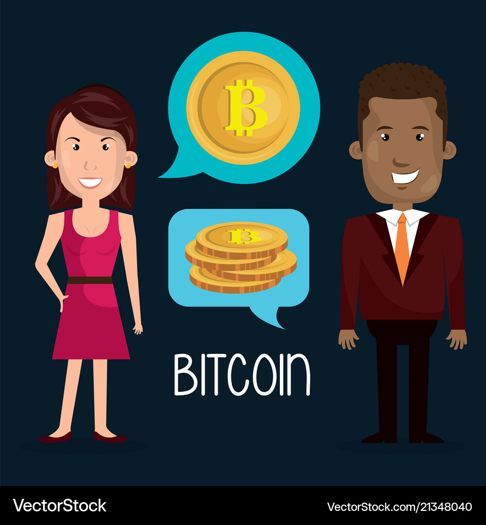 Business couple with bitcoin – Royalty-Free Vector | VectorStock