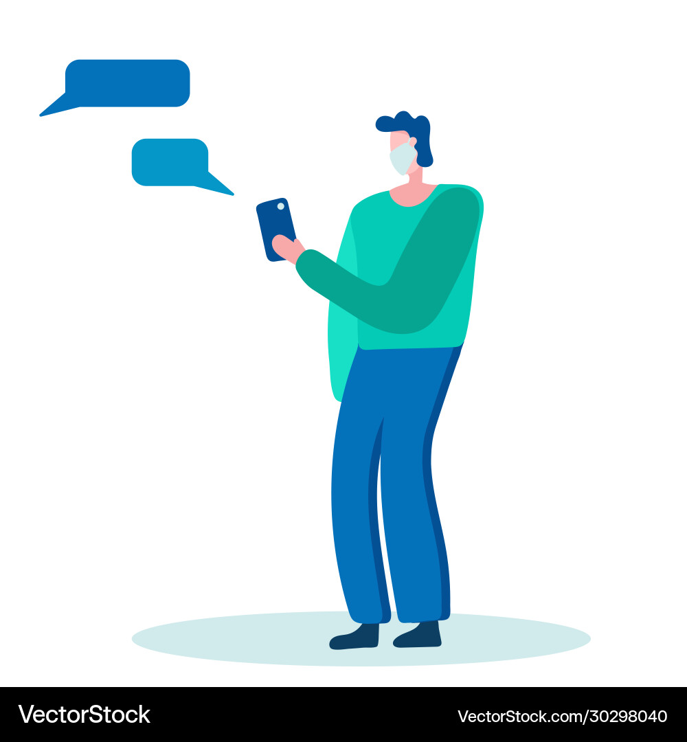 Man Using Smartphone with Mask Vector Image