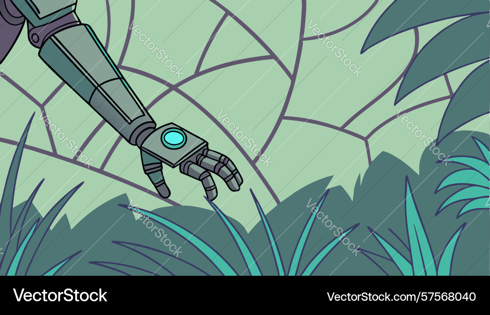 Robotic arm in lush jungle design generative ai vector image