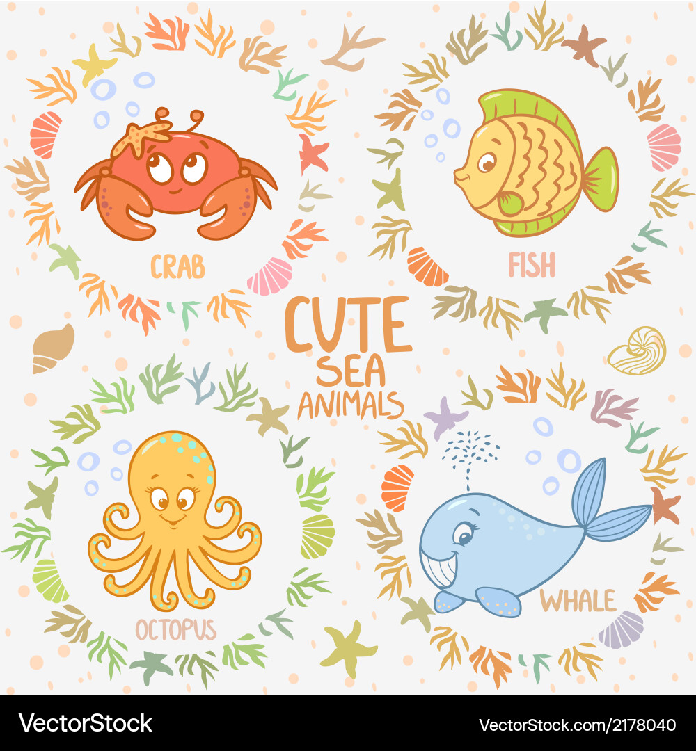 Sea animals set Royalty Free Vector Image - VectorStock
