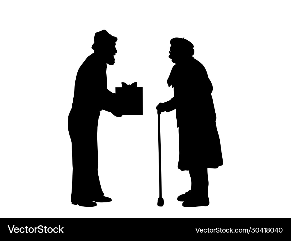 Silhouettes grandfather gives grandmother Silhouettes grandfather gives grandmother vector image