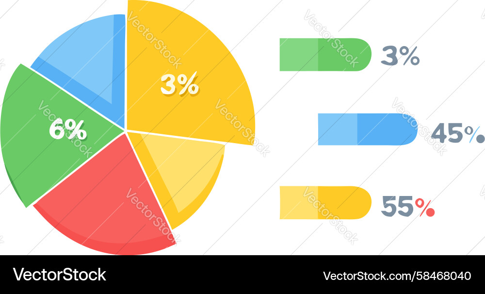 Three Segment Pie Chart Data Breakdown Vector Image