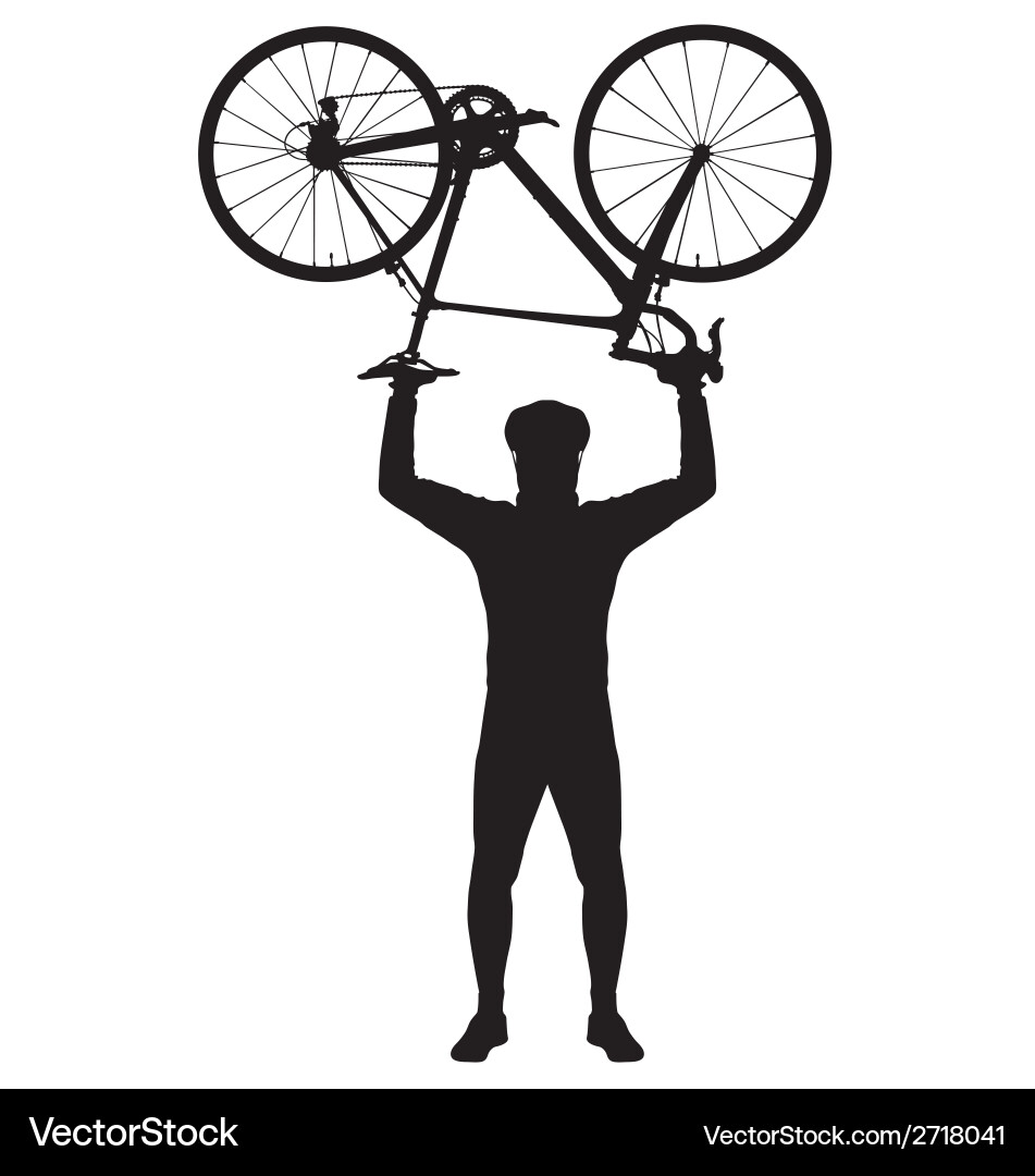 Cyclist Holding Bike Above Head Vector Image