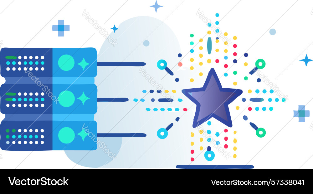 Interconnected server network with star flow Vector Image