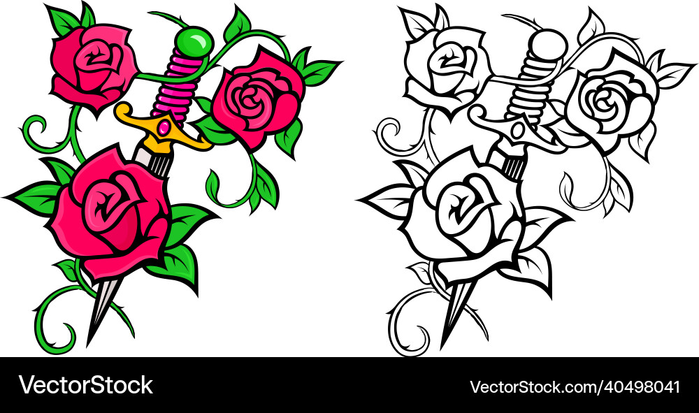 Swords with flowers Swords with flowers vector image