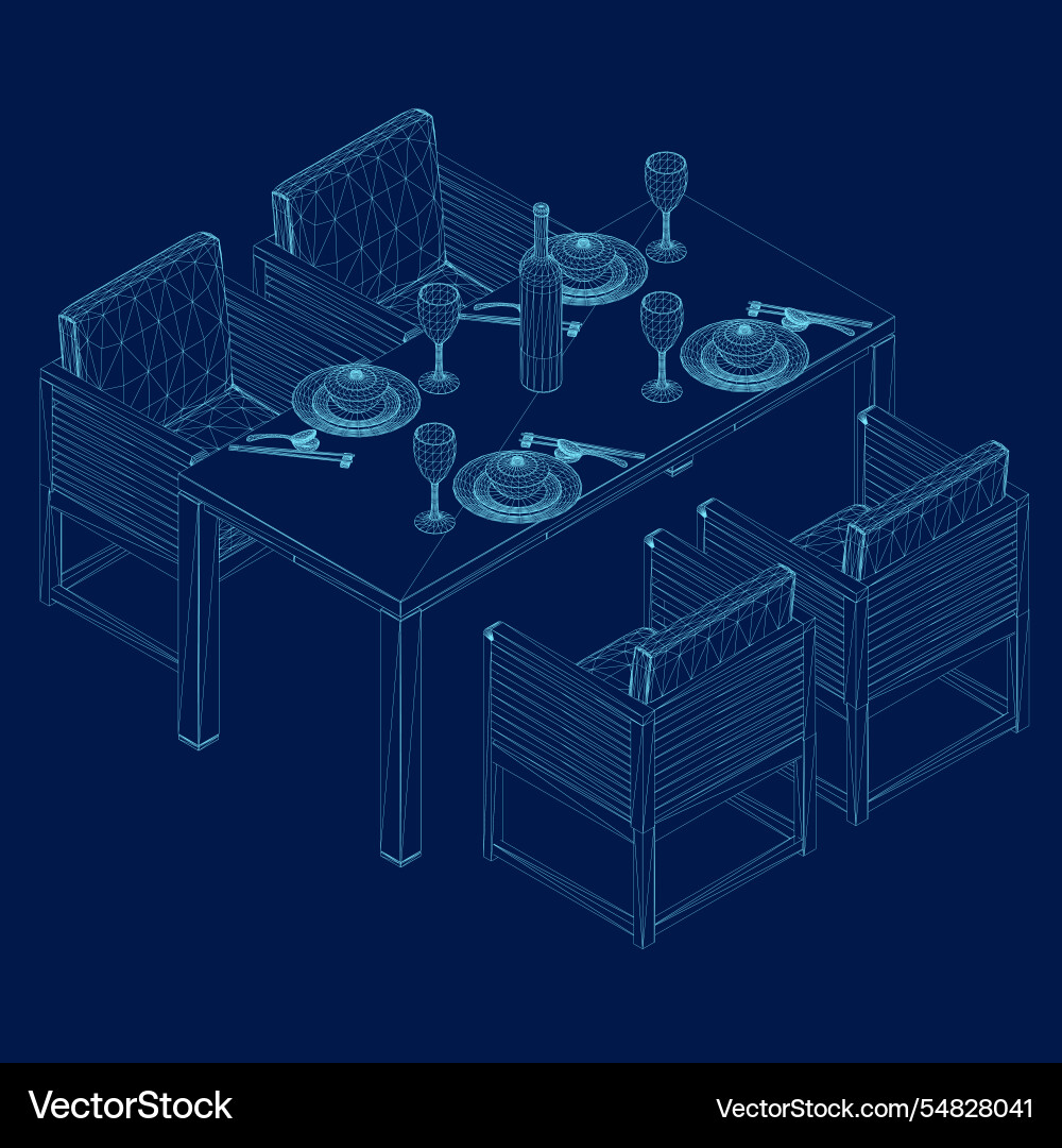 Wireframe formal table setting isometric view Wireframe formal table setting isometric view Vector Image