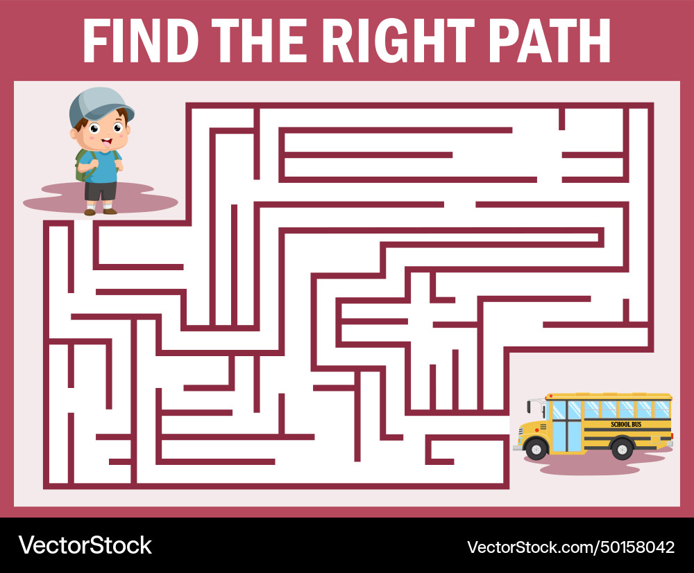 Find the right path from student to school bus Find the right path from student to school bus vector image
