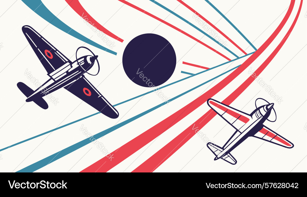 Retro airplanes flying with dynamic abstract vector image