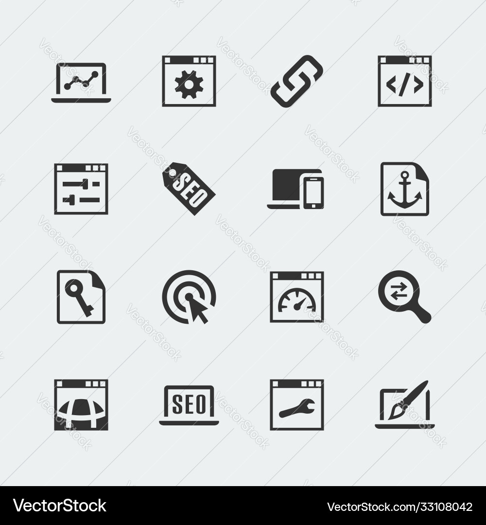 Seo and web optimization mini icons set Seo and web optimization mini icons set vector image