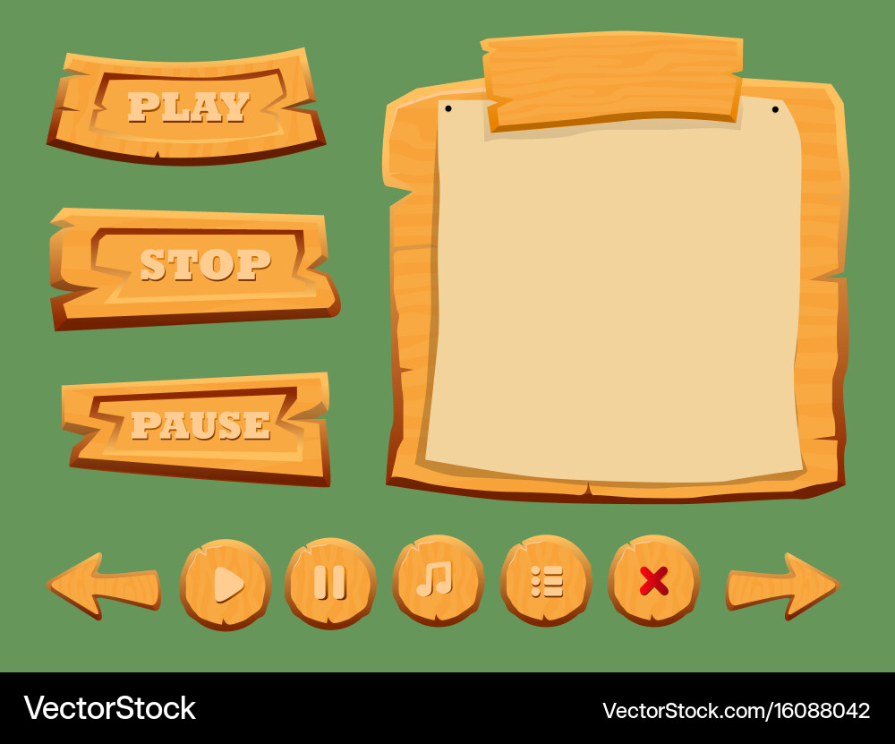 Wooden Game UI Elements vector image