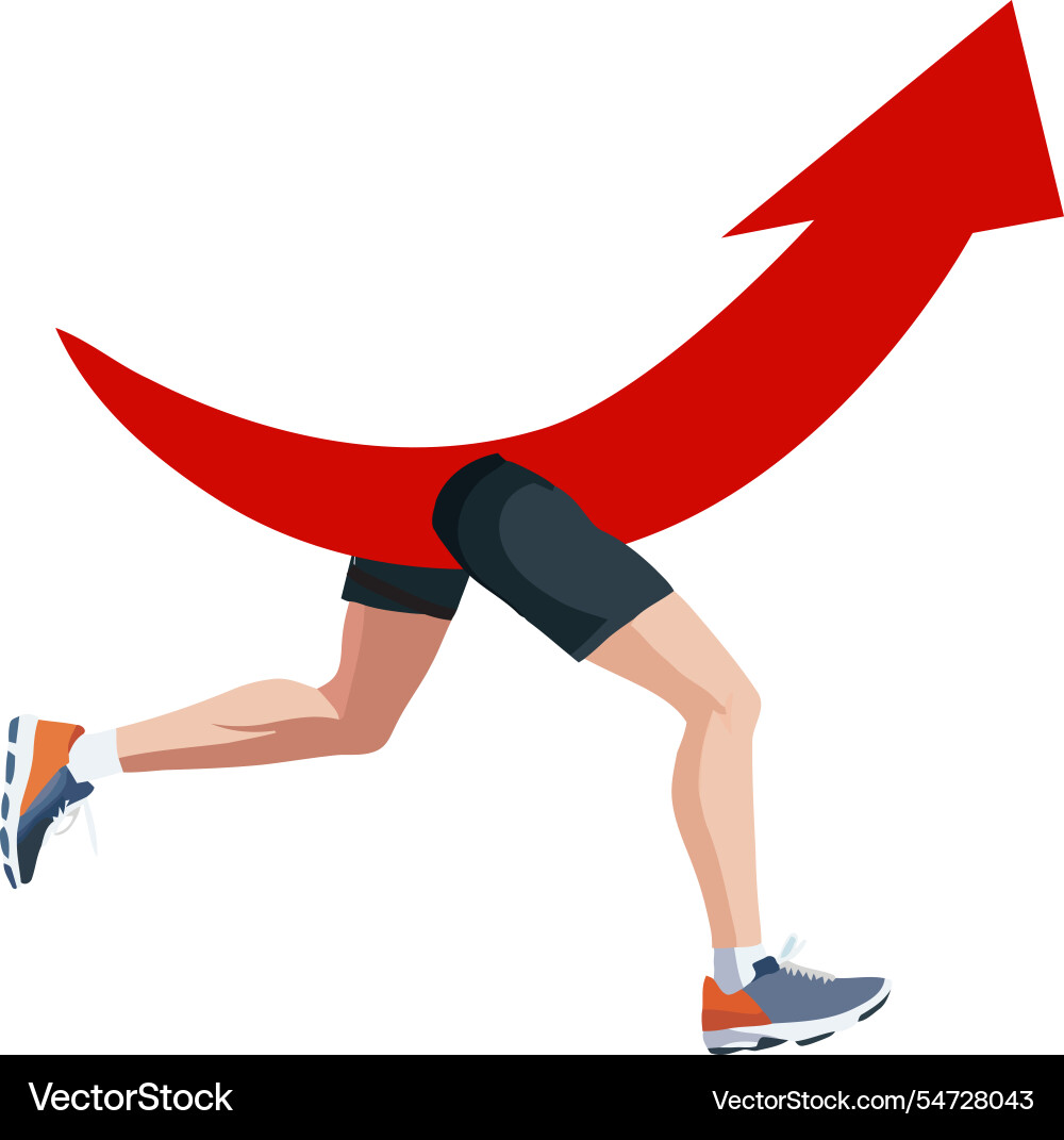 Athlete running with a big red arrow pointing vector image