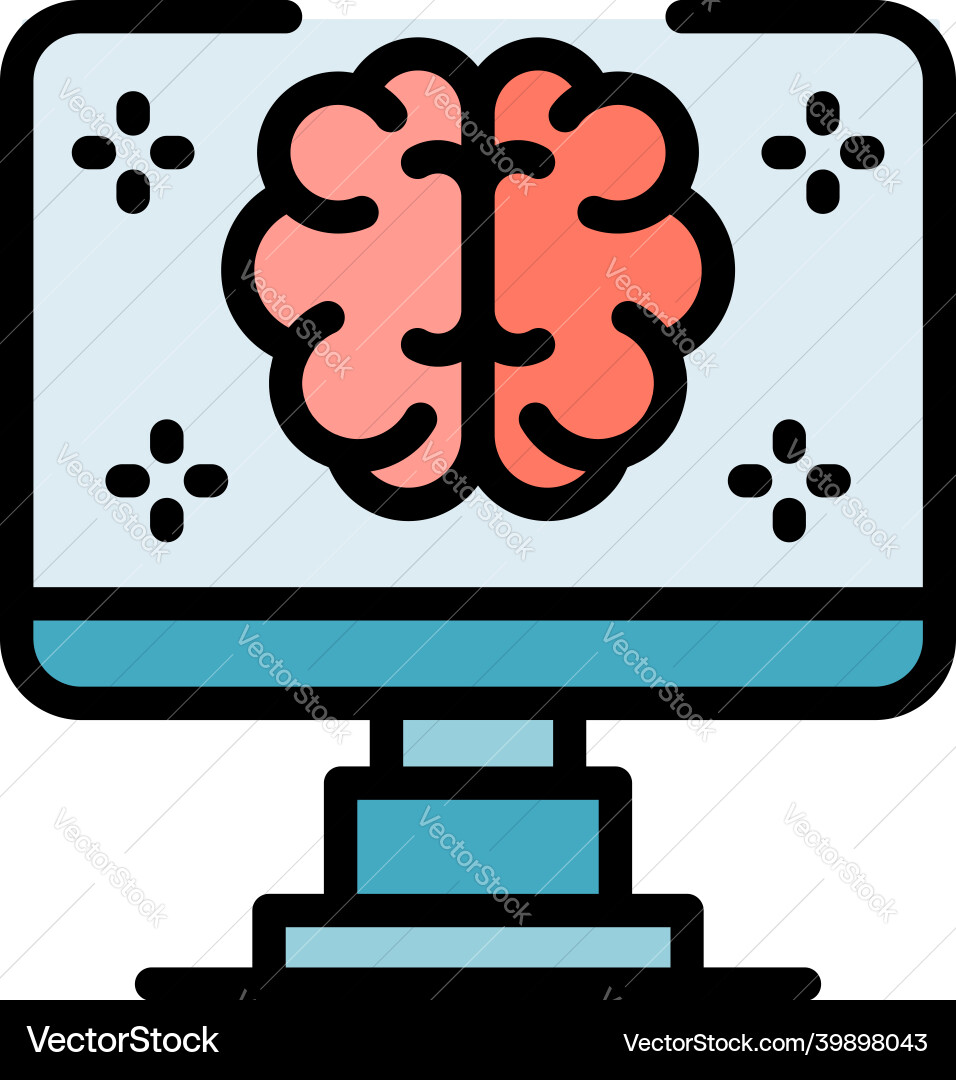 Computer ai brain icon color outline Computer ai brain icon color outline vector image