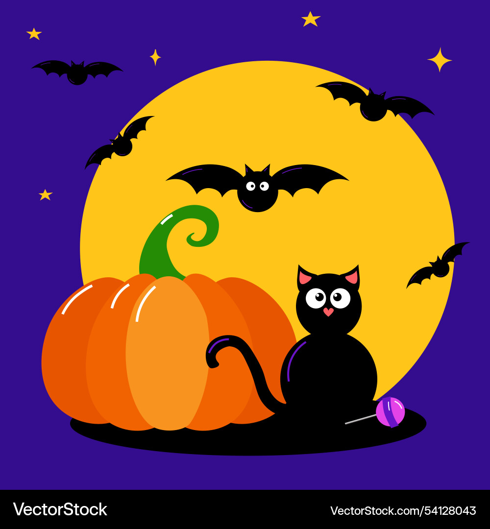 Decorative halloween composition with cute black Decorative halloween composition with cute black vector image