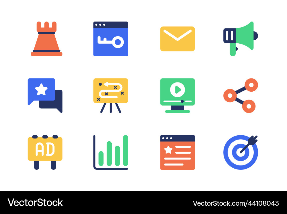 Marketing concept of web icons set in simple flat Marketing concept of web icons set in simple flat vector image