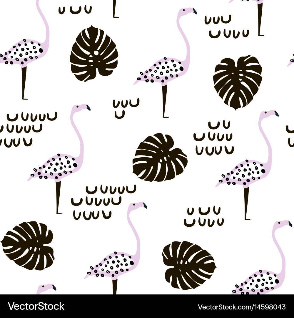 Seamless modern pattern with flamingo and palm Vector Image