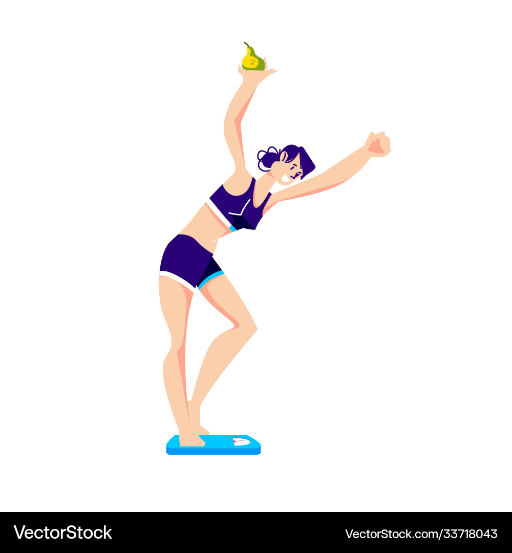 Slim girl on weight scale thin cartoon female Slim girl on weight scale thin cartoon female vector image