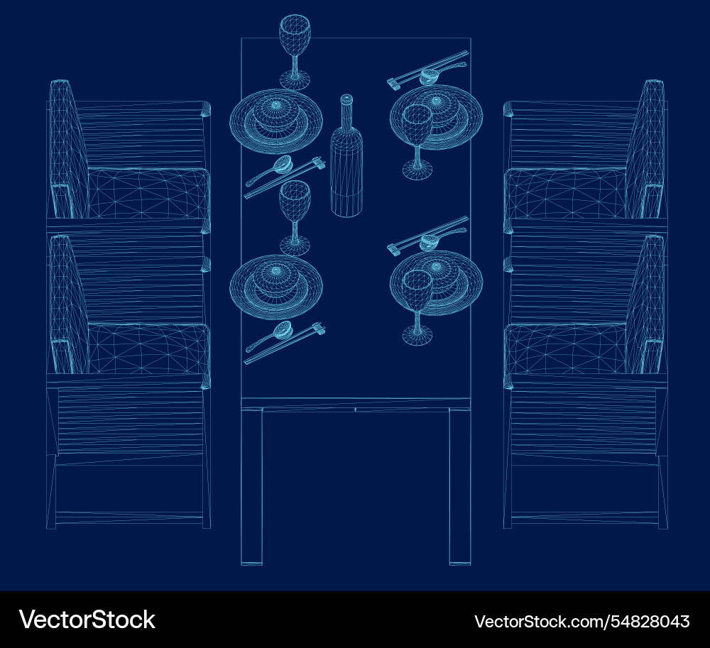 Wireframe formal table setting side view Wireframe formal table setting side view Vector Image