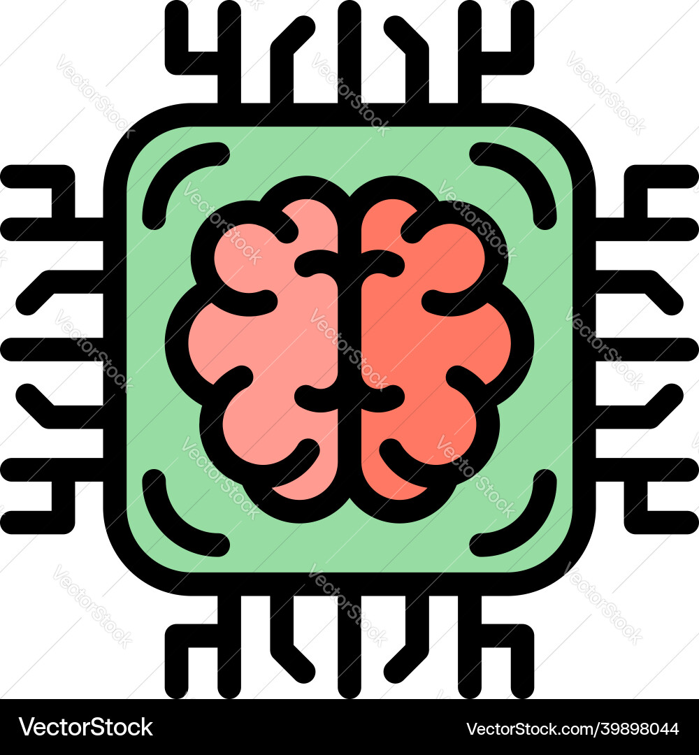Ai brain processor icon color outline Ai brain processor icon color outline vector image