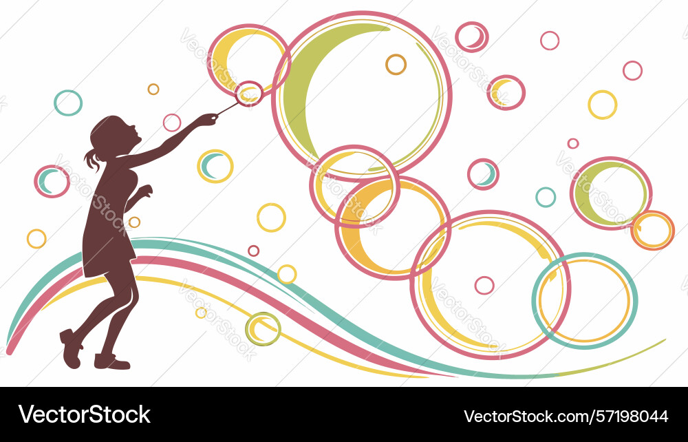 Child playing with bubbles and abstract lines vector image