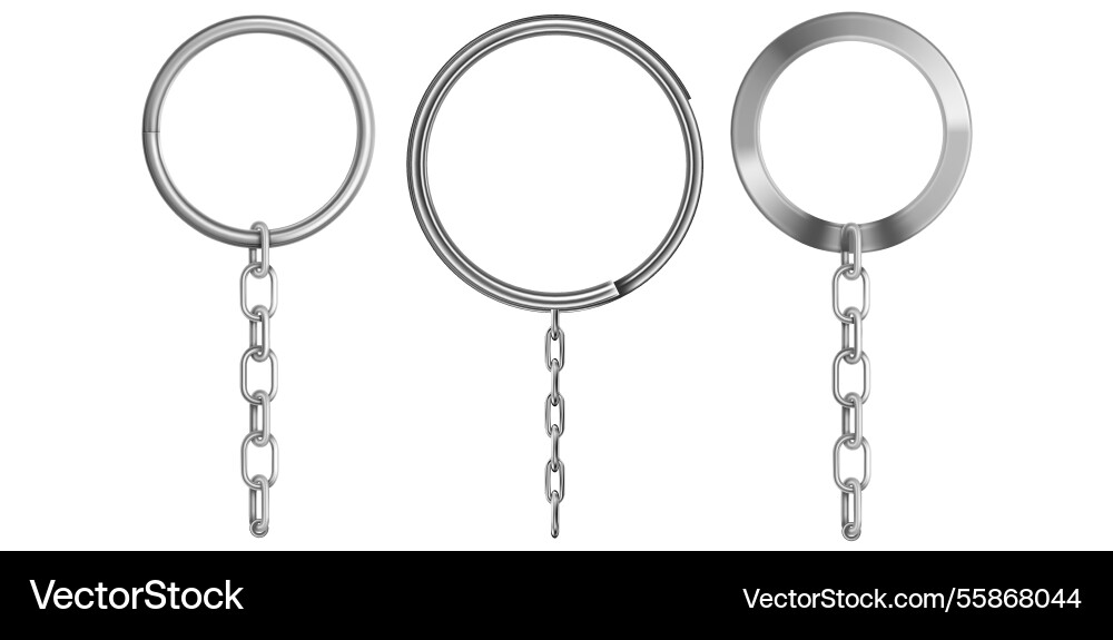 Collection of realistic key rings with chain Vector Image