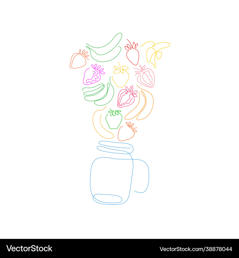 One line glass cup with bananas and strawberries One line glass cup with bananas and strawberries vector image