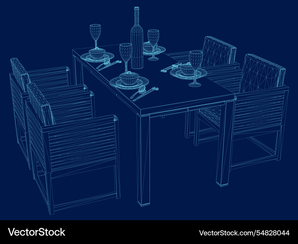 Wireframe formal table setting side view Wireframe formal table setting side view Vector Image