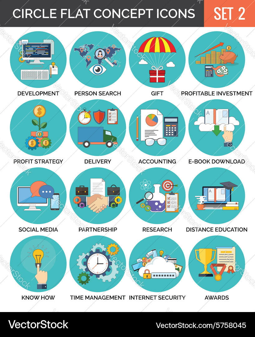 Circle colorful concept icons flat design set 2 Vector Image