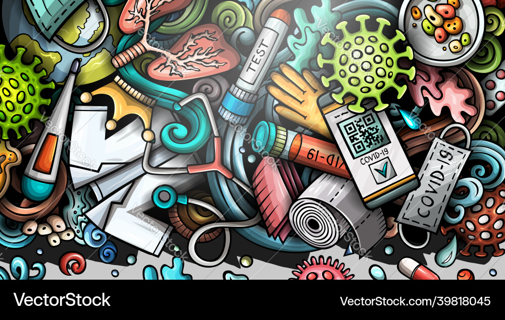 Coronavirus hand drawn doodle banner cartoon Coronavirus hand drawn doodle banner cartoon vector image
